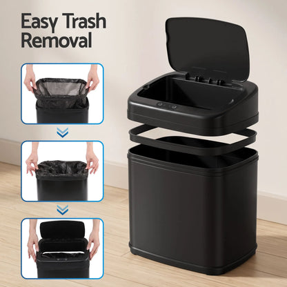 Devanti 15L Motion Sensor Bin Touchless Bins Soft-Close Rubbish Trash Can Black - Image 6