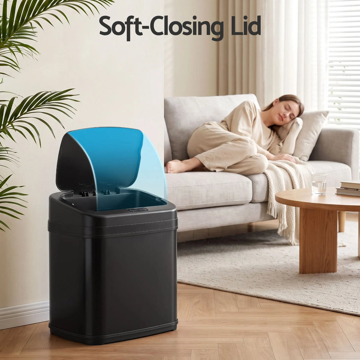Devanti 15L Motion Sensor Bin Touchless Bins Soft-Close Rubbish Trash Can Black - Image 7