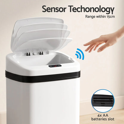 Devanti 15L Motion Sensor Bin Touchless Bins Soft-Close Rubbish Trash Can White - Image 4