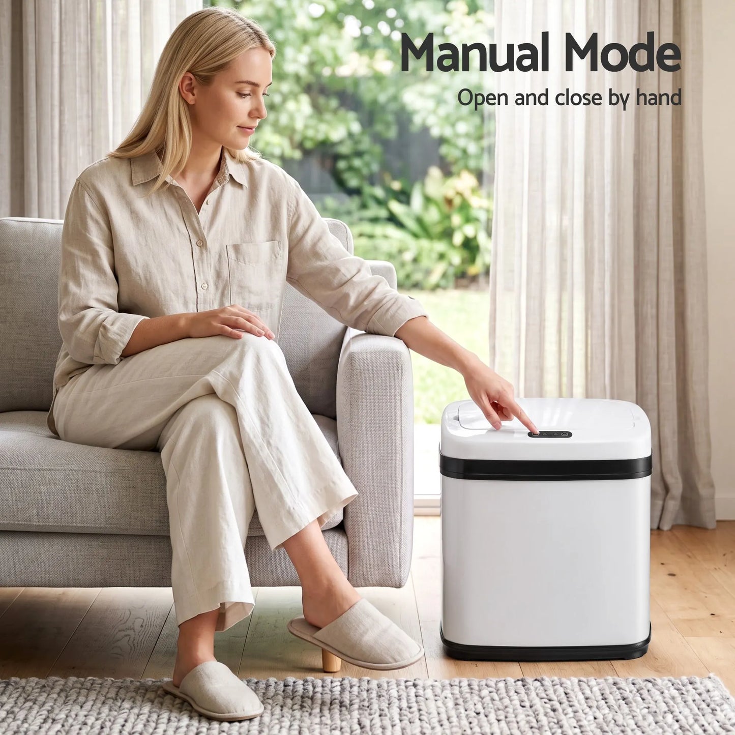 Devanti 15L Motion Sensor Bin Touchless Bins Soft-Close Rubbish Trash Can White - Image 5