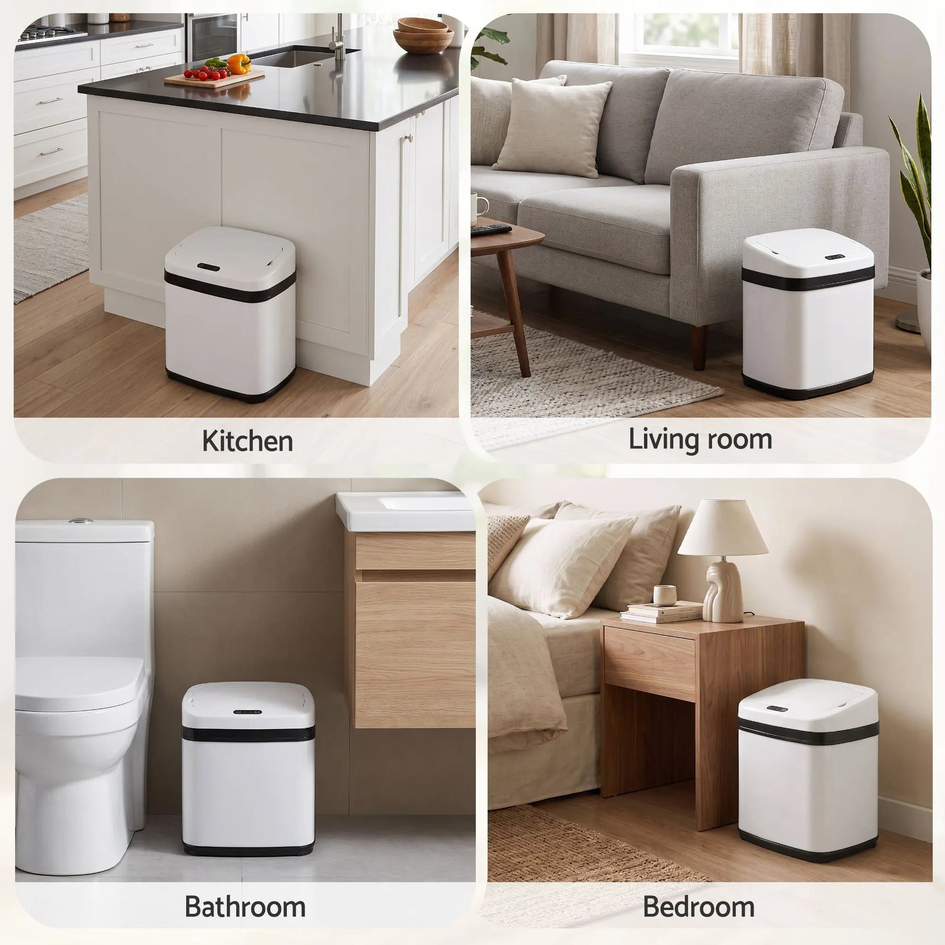 Devanti 15L Motion Sensor Bin Touchless Bins Soft-Close Rubbish Trash Can White - Image 8