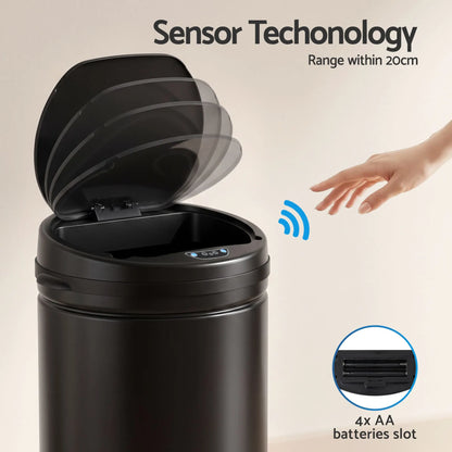 Devanti 30L Sensor Bin Automatic Touchless Trash Can Garbage Rubbish Black - Image 4