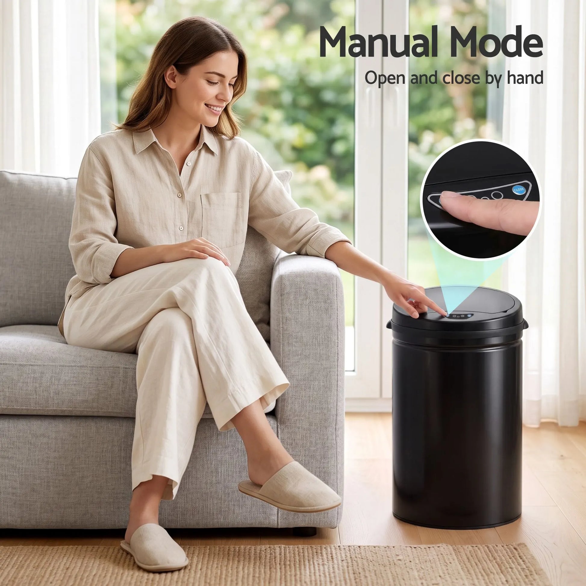 Devanti 30L Sensor Bin Automatic Touchless Trash Can Garbage Rubbish Black - Image 5