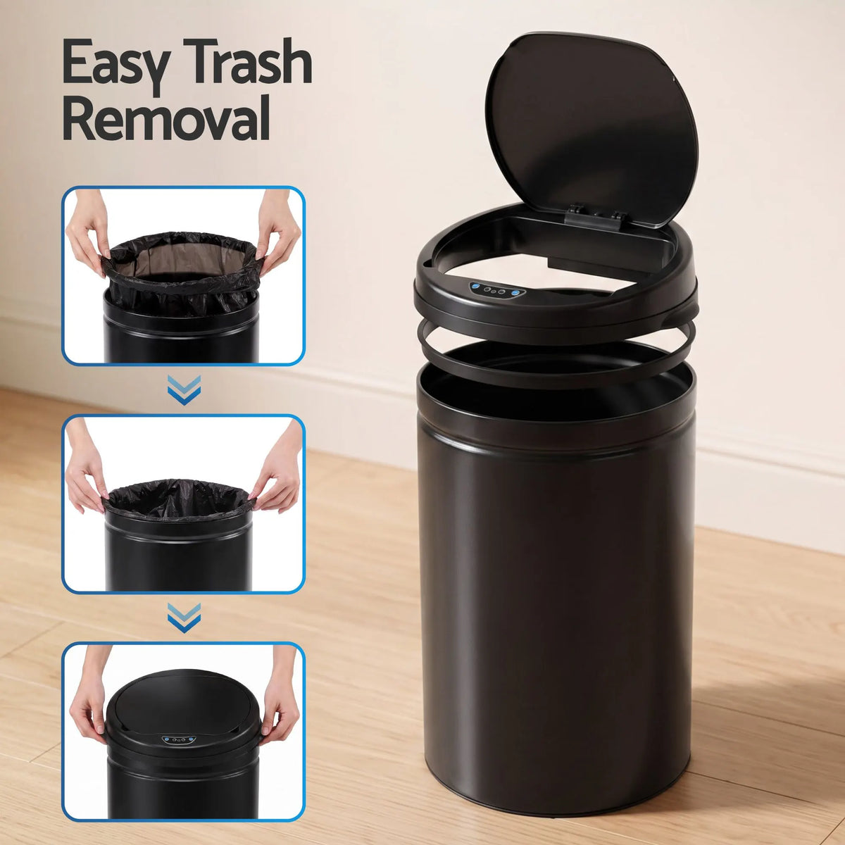 Devanti 30L Sensor Bin Automatic Touchless Trash Can Garbage Rubbish Black - Image 6