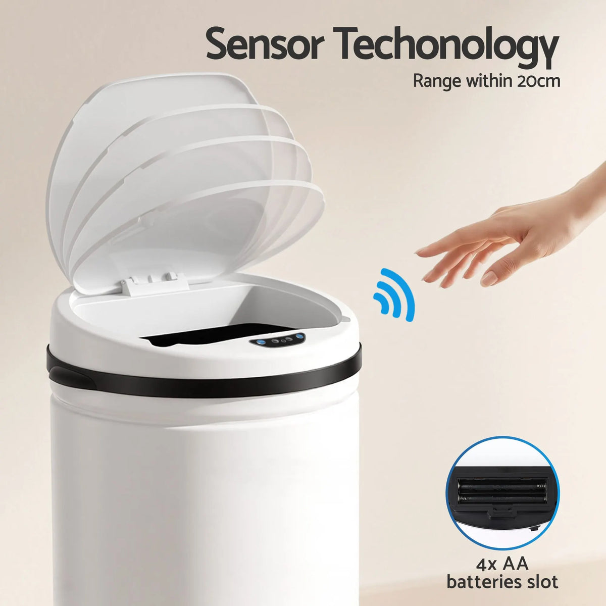 Devanti 30L Sensor Bin Automatic Touchless Trash Can Garbage Rubbish White - Image 4
