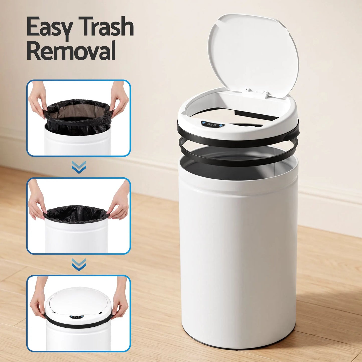 Devanti 30L Sensor Bin Automatic Touchless Trash Can Garbage Rubbish White - Image 6