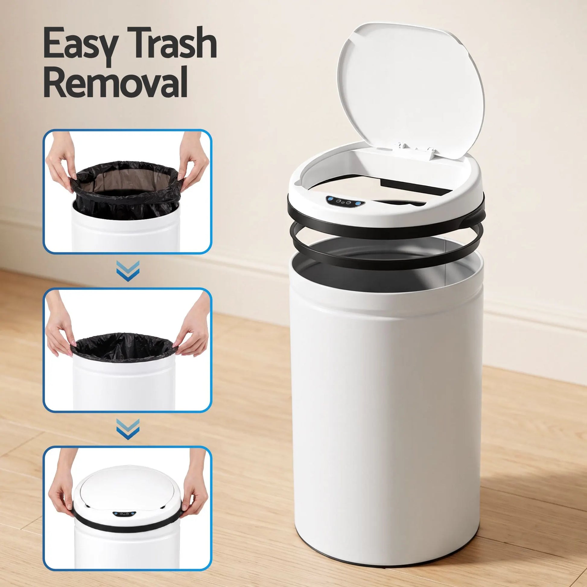 Devanti 30L Sensor Bin Automatic Touchless Trash Can Garbage Rubbish White - Image 6