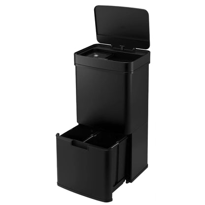 Devanti 72L Sensor Bin Rubbish Bins 4-in-1 Compartment Stainless Steel Trash Can Black