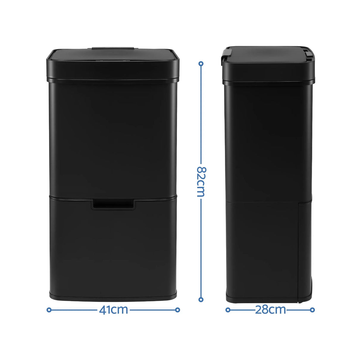 Devanti 72L Sensor Bin Rubbish Bins 4-in-1 Compartment Stainless Steel Trash Can Black - Image 2