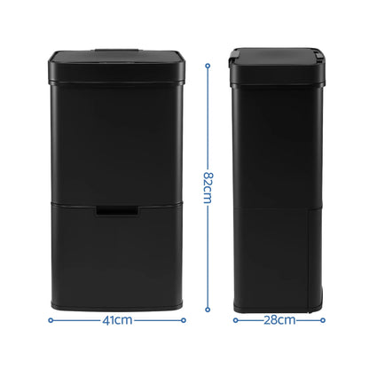Devanti 72L Sensor Bin Rubbish Bins 4-in-1 Compartment Stainless Steel Trash Can Black - Image 2