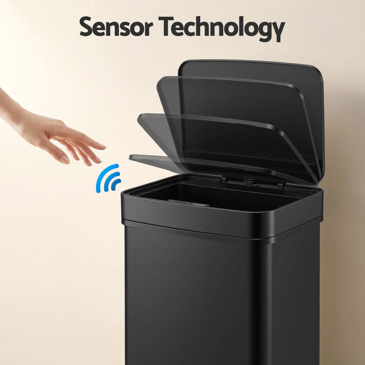 Devanti 72L Sensor Bin Rubbish Bins 4-in-1 Compartment Stainless Steel Trash Can Black - Image 4