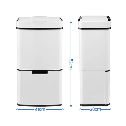 Devanti 72L Sensor Bin Rubbish Bins 4-in-1 Compartment Stainless Steel Trash Can White - Image 2