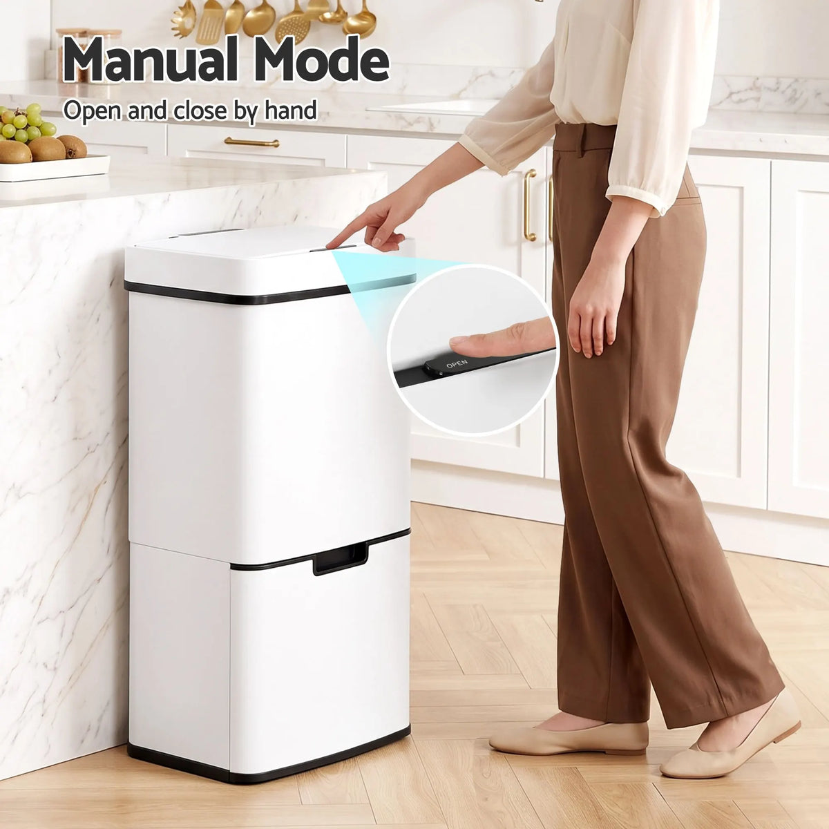 Devanti 72L Sensor Bin Rubbish Bins 4-in-1 Compartment Stainless Steel Trash Can White - Image 5