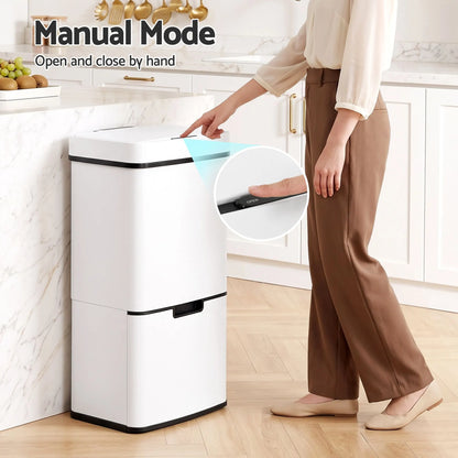 Devanti 72L Sensor Bin Rubbish Bins 4-in-1 Compartment Stainless Steel Trash Can White - Image 5