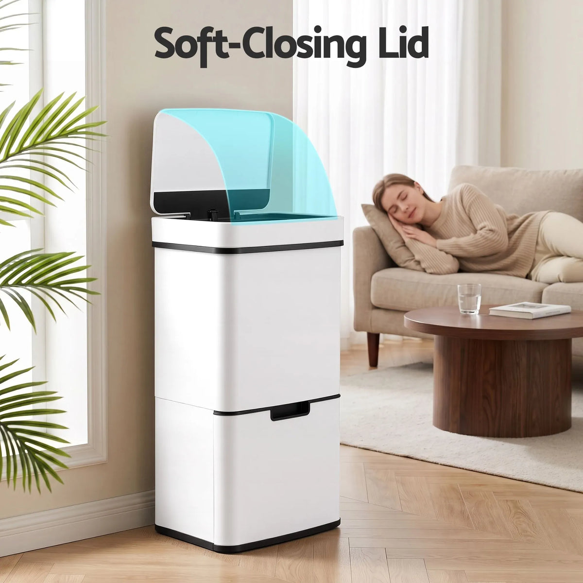 Devanti 72L Sensor Bin Rubbish Bins 4-in-1 Compartment Stainless Steel Trash Can White - Image 7