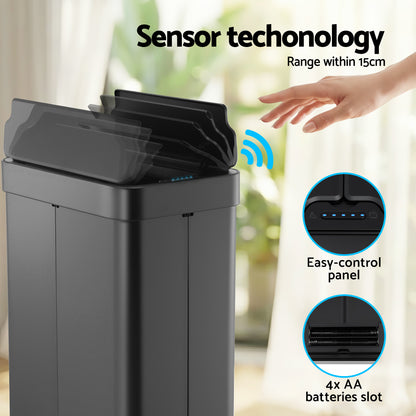 Devanti Rubbish Bin 70L Automatic Sensor Kitchen Bin, Slim Smart Garbage Can Touchless Rectangular with Liner Holder, Fully Closed Lid for Bedroom, Bathroom, Living Room, Black - Image 4