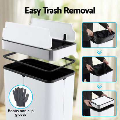 Devanti Rubbish Bin 70L Automatic Sensor Kitchen Bin, Slim Smart Garbage Can Touchless Rectangular with Liner Holder, Fully Closed Lid for Bedroom, Bathroom, Living Room, White - Image 5