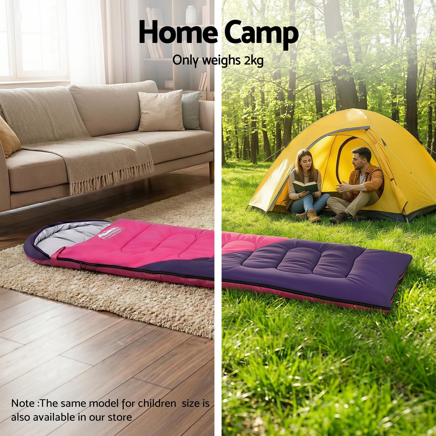 Weisshorn Sleeping Bag Single 213cm Thermal Camping Hiking Pink - Image 4