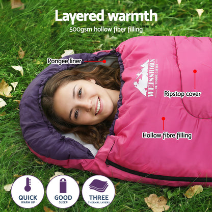 Weisshorn Sleeping Bag Single 213cm Thermal Camping Hiking Pink - Image 5