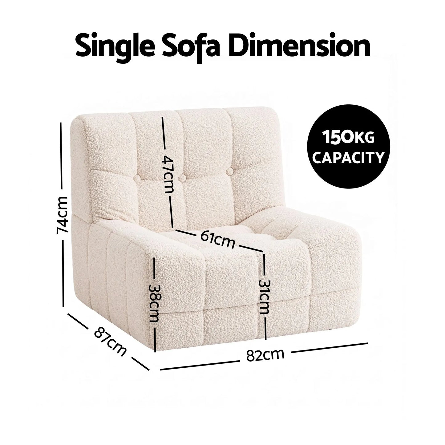 Artiss Single Boneless Sofa & Round End Table Set White - Image 2