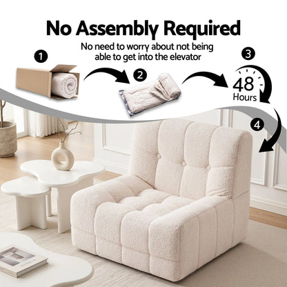 Artiss Single Boneless Sofa & Round End Table Set White - Image 5
