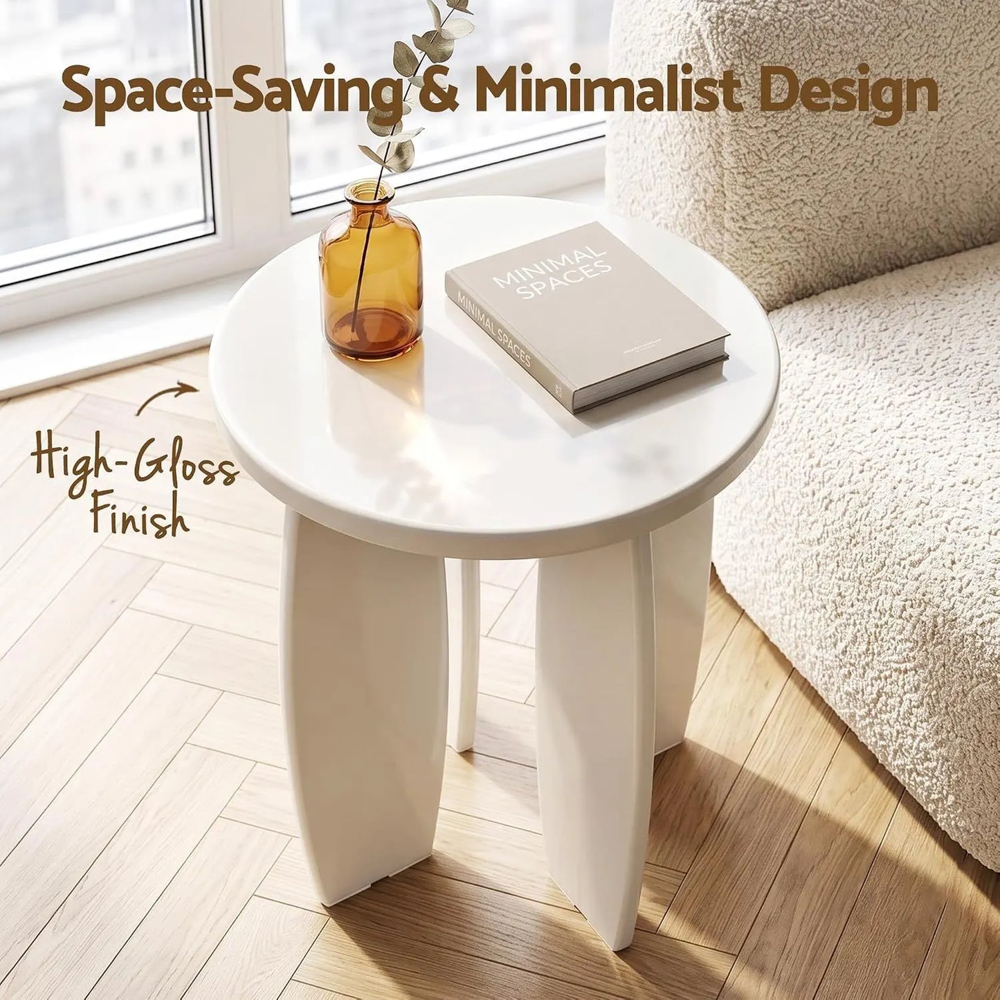 Artiss Single Boneless Sofa & Round End Table Set White - Image 7