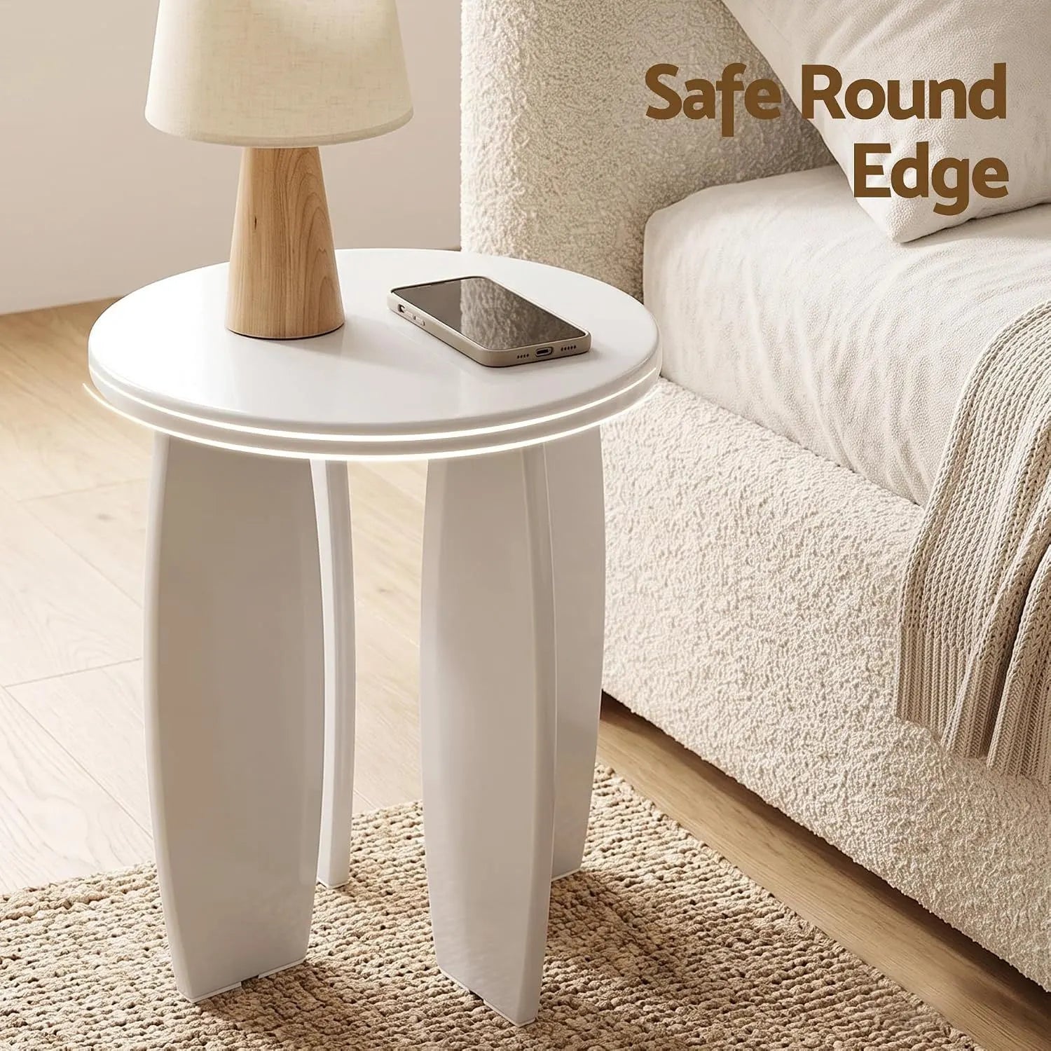 Artiss Single Boneless Sofa & Round End Table Set White - Image 8