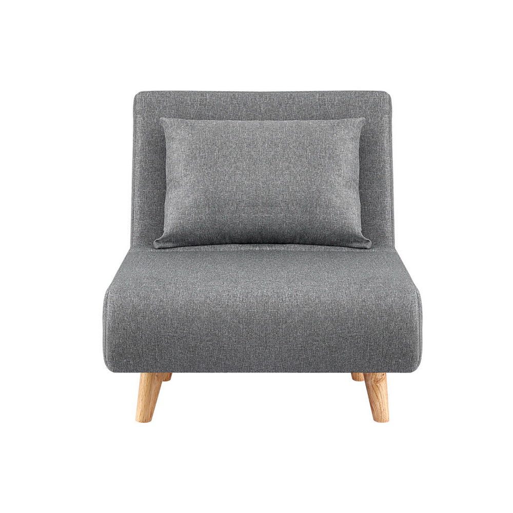 Artiss Sofa Bed Convertible Couch Recliner Lounge Chair Linen Grey - Image 3