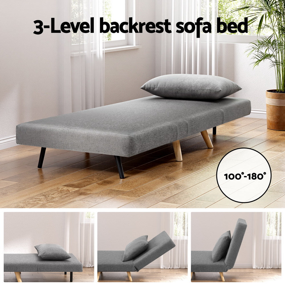 Artiss Sofa Bed Convertible Couch Recliner Lounge Chair Linen Grey - Image 4