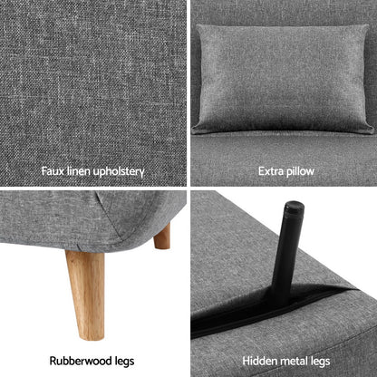 Artiss Sofa Bed Convertible Couch Recliner Lounge Chair Linen Grey - Image 6