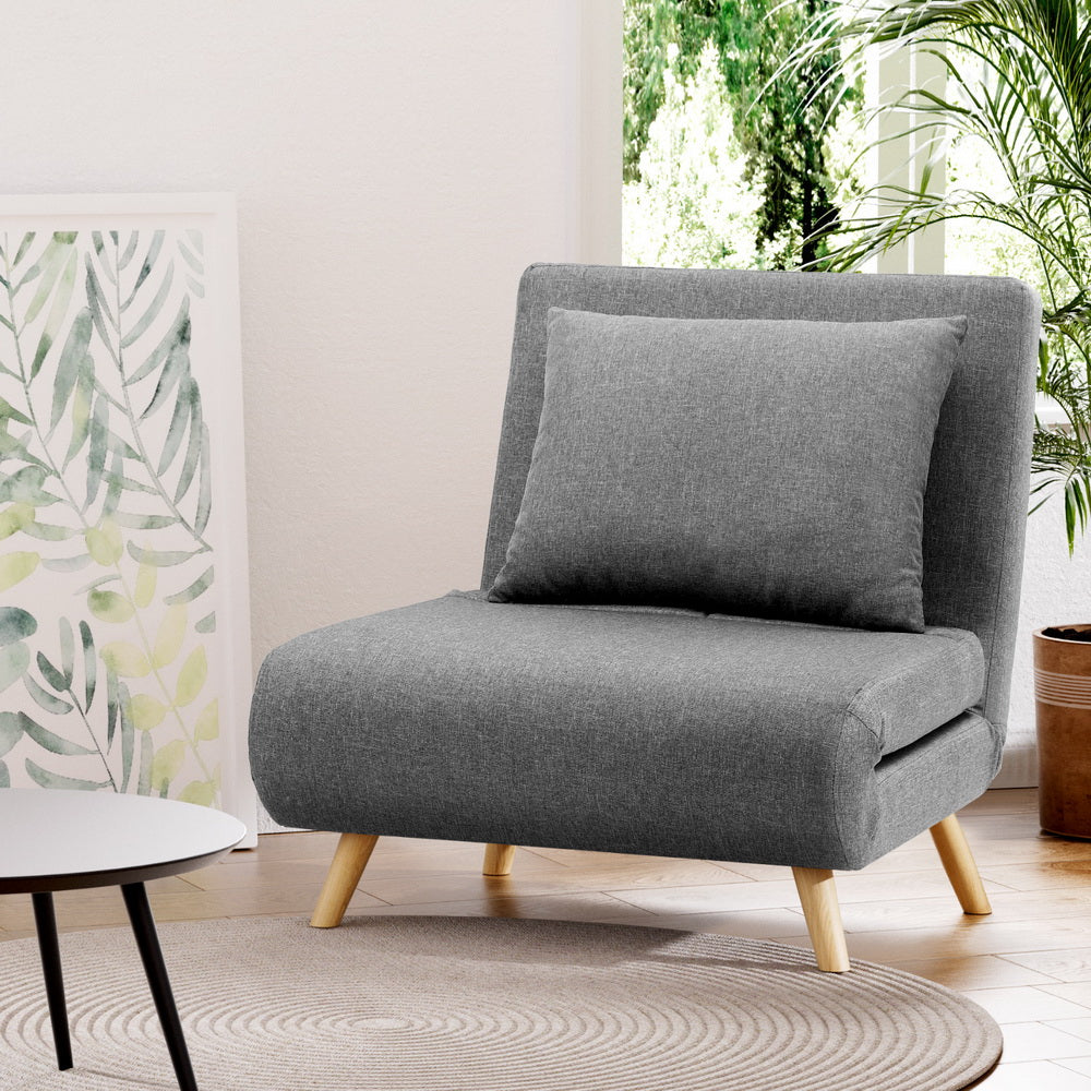 Artiss Sofa Bed Convertible Couch Recliner Lounge Chair Linen Grey - Image 7