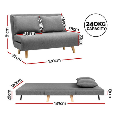 Artiss Sofa Bed 2 Seater Convertible Couch Recliner Lounge Chair Linen - Image 2