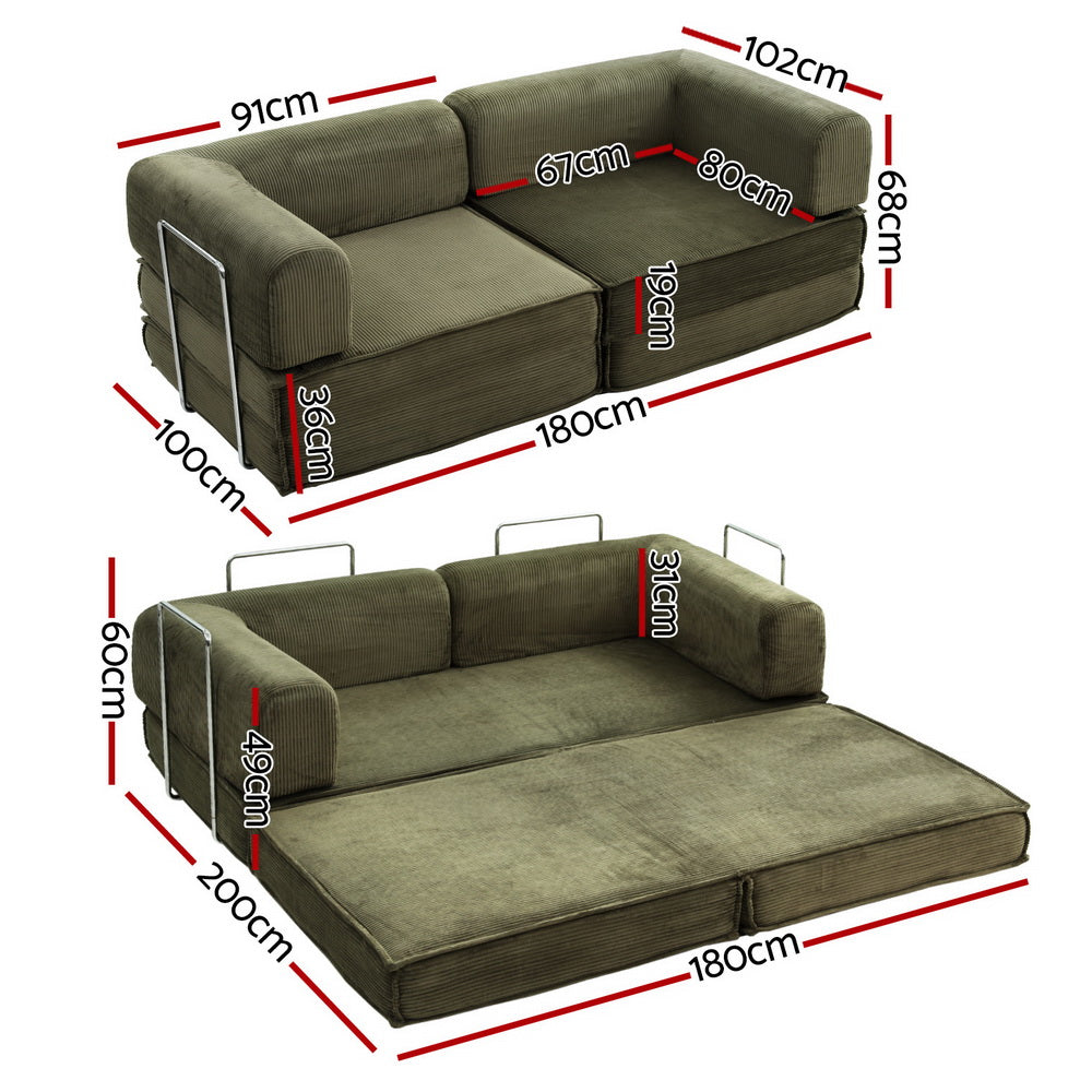 Artiss Convertible Folding Sofa Bed Green - Image 2