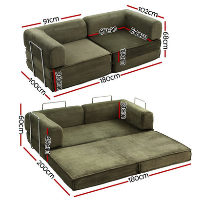 Artiss Convertible Folding Sofa Bed Green - Image 2