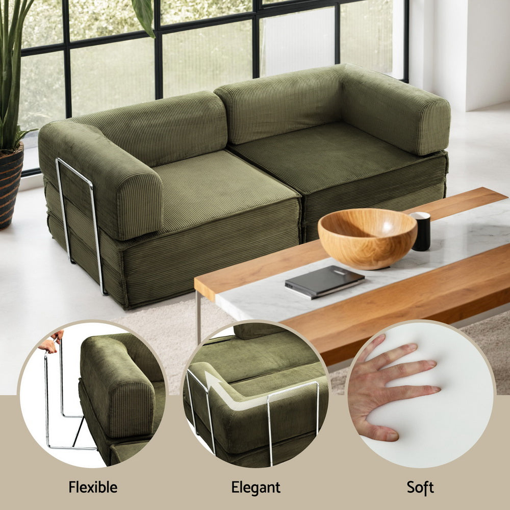 Artiss Convertible Folding Sofa Bed Green - Image 5
