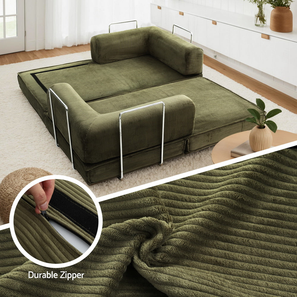 Artiss Convertible Folding Sofa Bed Green - Image 6