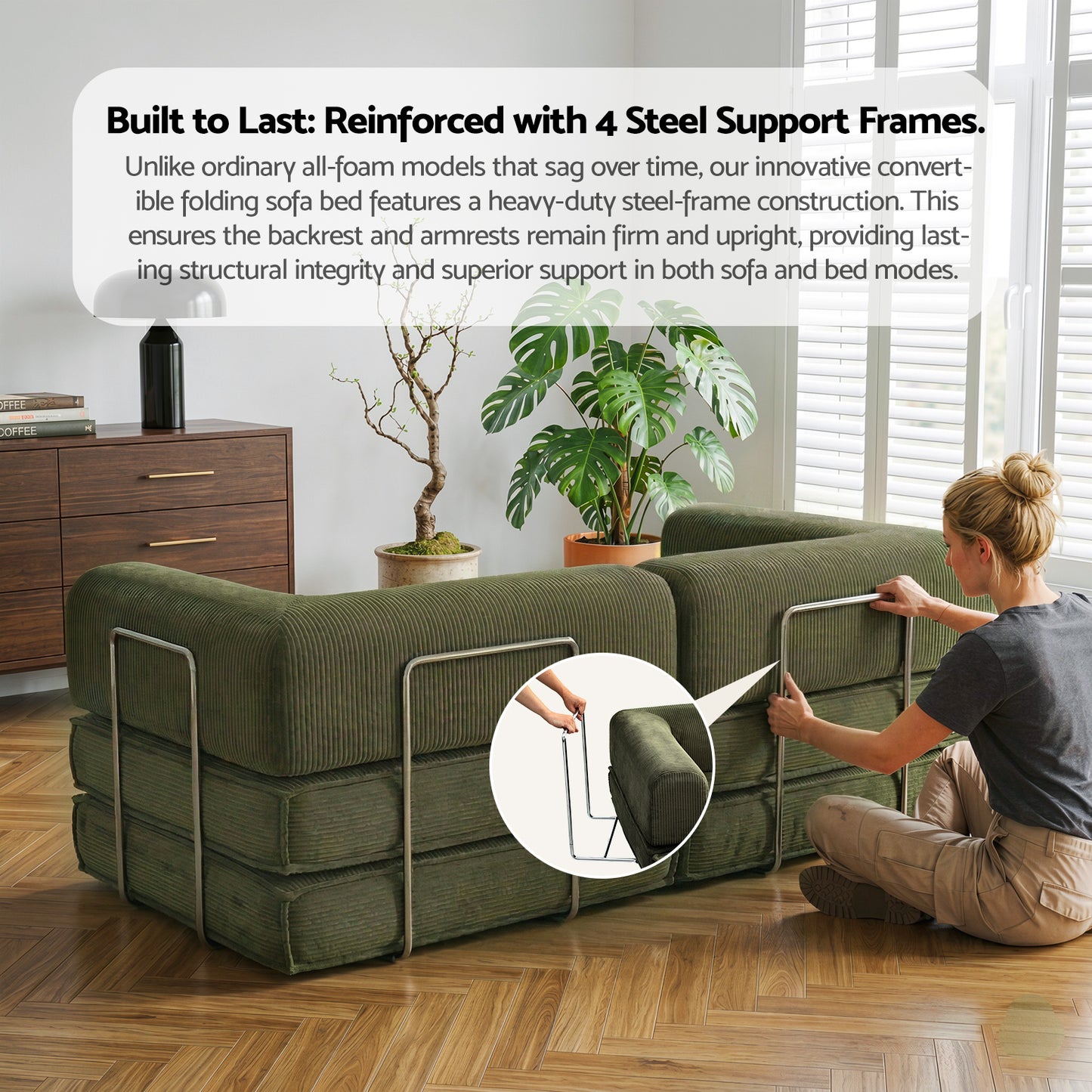 Artiss Convertible Folding Sofa Bed Green - Image 8