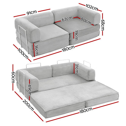 Artiss Convertible Folding Sofa Bed Grey - Image 2