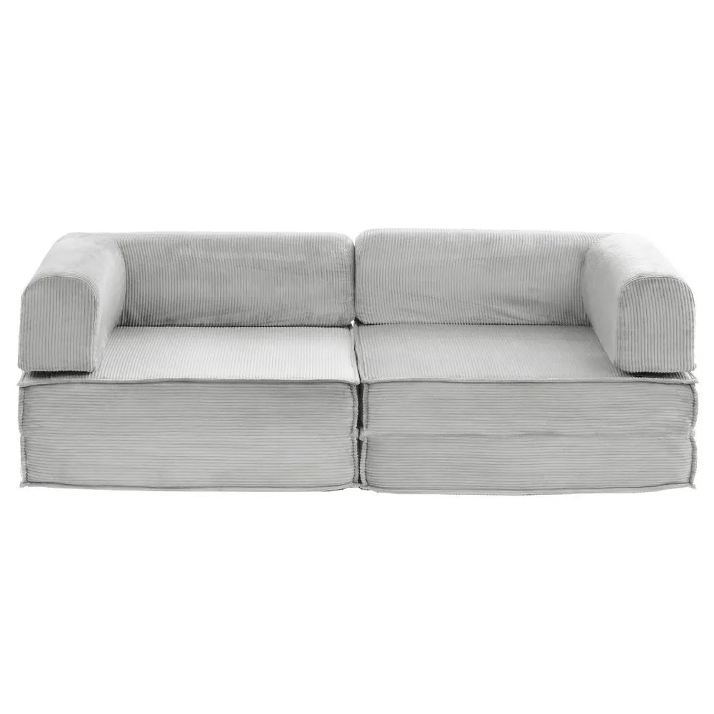 Artiss Convertible Folding Sofa Bed Pull Out Mattress Sleeper Couch Corduroy Grey - Image 4