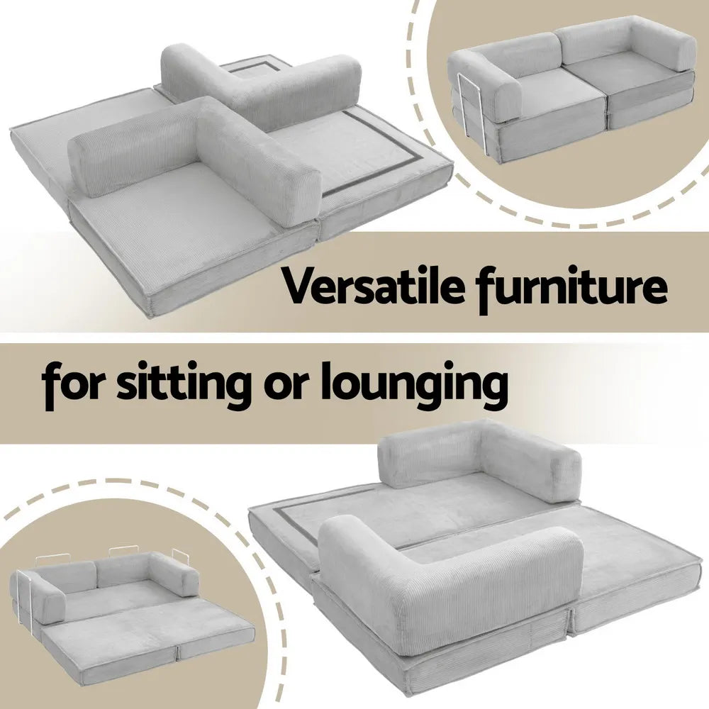 Artiss Convertible Folding Sofa Bed Pull Out Mattress Sleeper Couch Corduroy Grey - Image 5