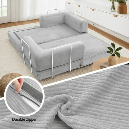 Artiss Convertible Folding Sofa Bed Pull Out Mattress Sleeper Couch Corduroy Grey - Image 7