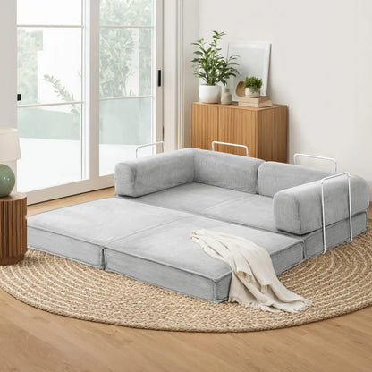 Artiss Convertible Folding Sofa Bed Pull Out Mattress Sleeper Couch Corduroy Grey