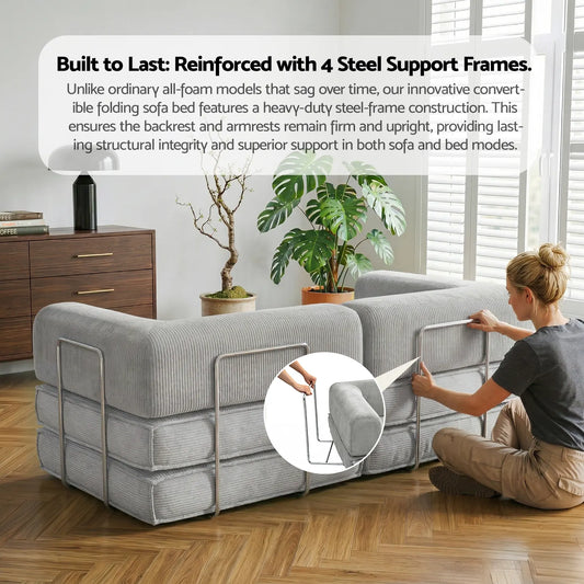 Artiss Convertible Folding Sofa Bed Pull Out Mattress Sleeper Couch Corduroy Grey - Image 8