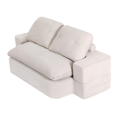 Artiss Convertible Folding Sofa Bed 30D High-Density Foam Boneless Couch with Corduroy Sleeper Couch Lounger for Living Room Beign - Image 3