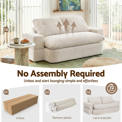 Artiss Convertible Folding Sofa Bed 30D High-Density Foam Boneless Couch with Corduroy Sleeper Couch Lounger for Living Room Beign - Image 4