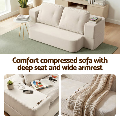 Artiss Convertible Folding Sofa Bed 30D High-Density Foam Boneless Couch with Corduroy Sleeper Couch Lounger for Living Room Beign - Image 5