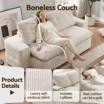 Artiss Convertible Folding Sofa Bed 30D High-Density Foam Boneless Couch with Corduroy Sleeper Couch Lounger for Living Room Beign - Image 7
