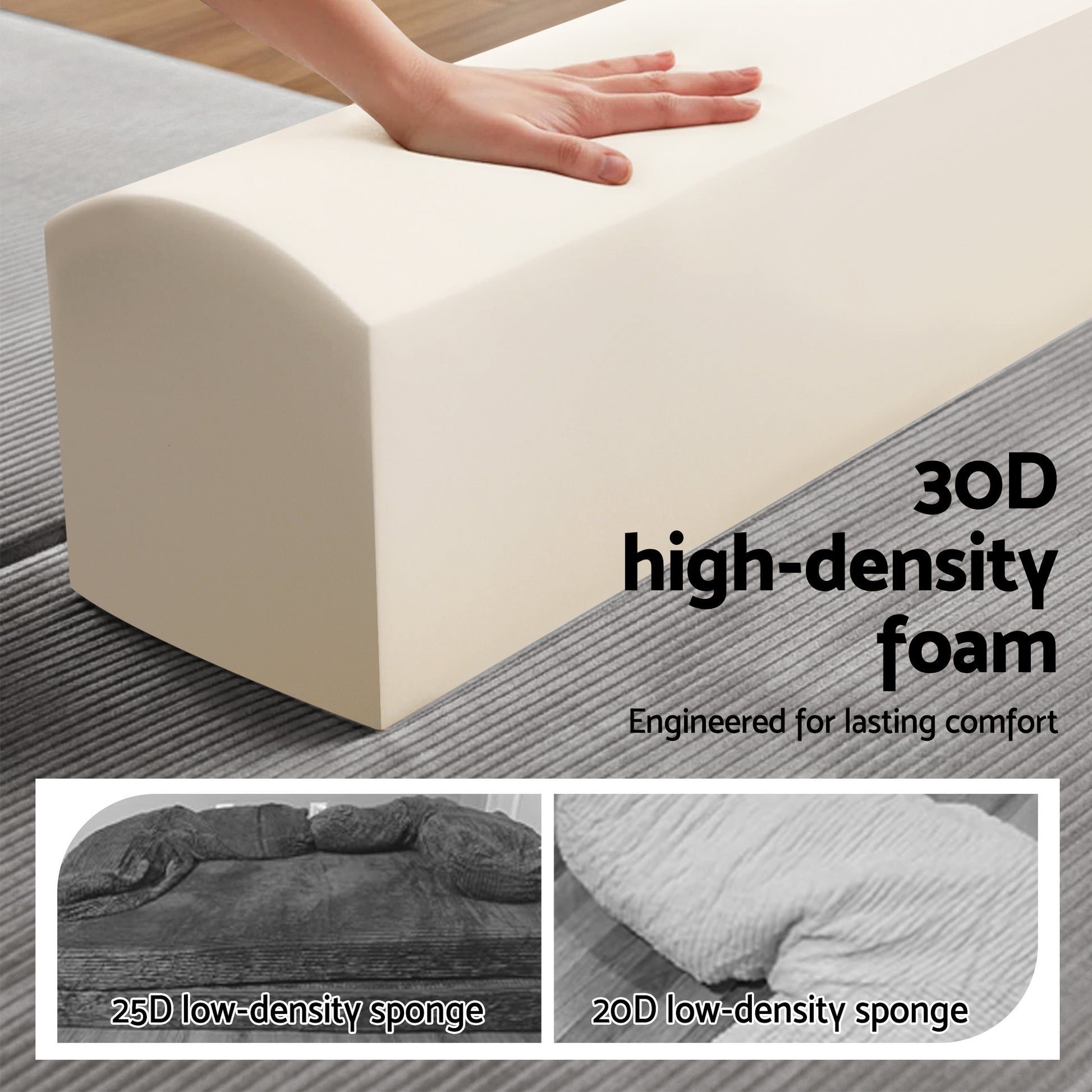 Artiss Convertible Folding Sofa Bed 30D High-Density Foam Boneless Couch with Corduroy Sleeper Couch Lounger for Living Room Grey - Image 6