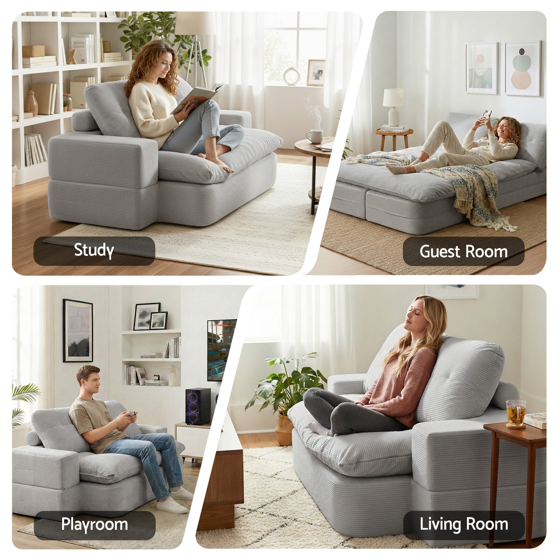 Artiss Convertible Folding Sofa Bed 30D High-Density Foam Boneless Couch with Corduroy Sleeper Couch Lounger for Living Room Grey - Image 9