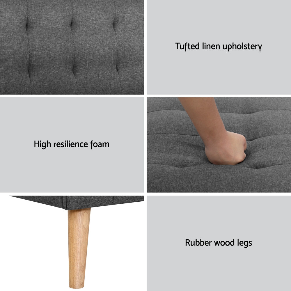 Artiss 2x Sofa Bed Couch Single Seater Fabric Grey - Image 6